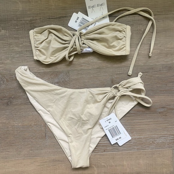 the prettiest tan bikini with gold shimmer, never worn new with tags - Picture 2 of 4